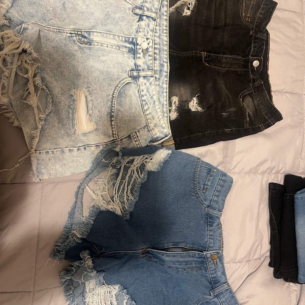 Distressed Denim Shorts Trio